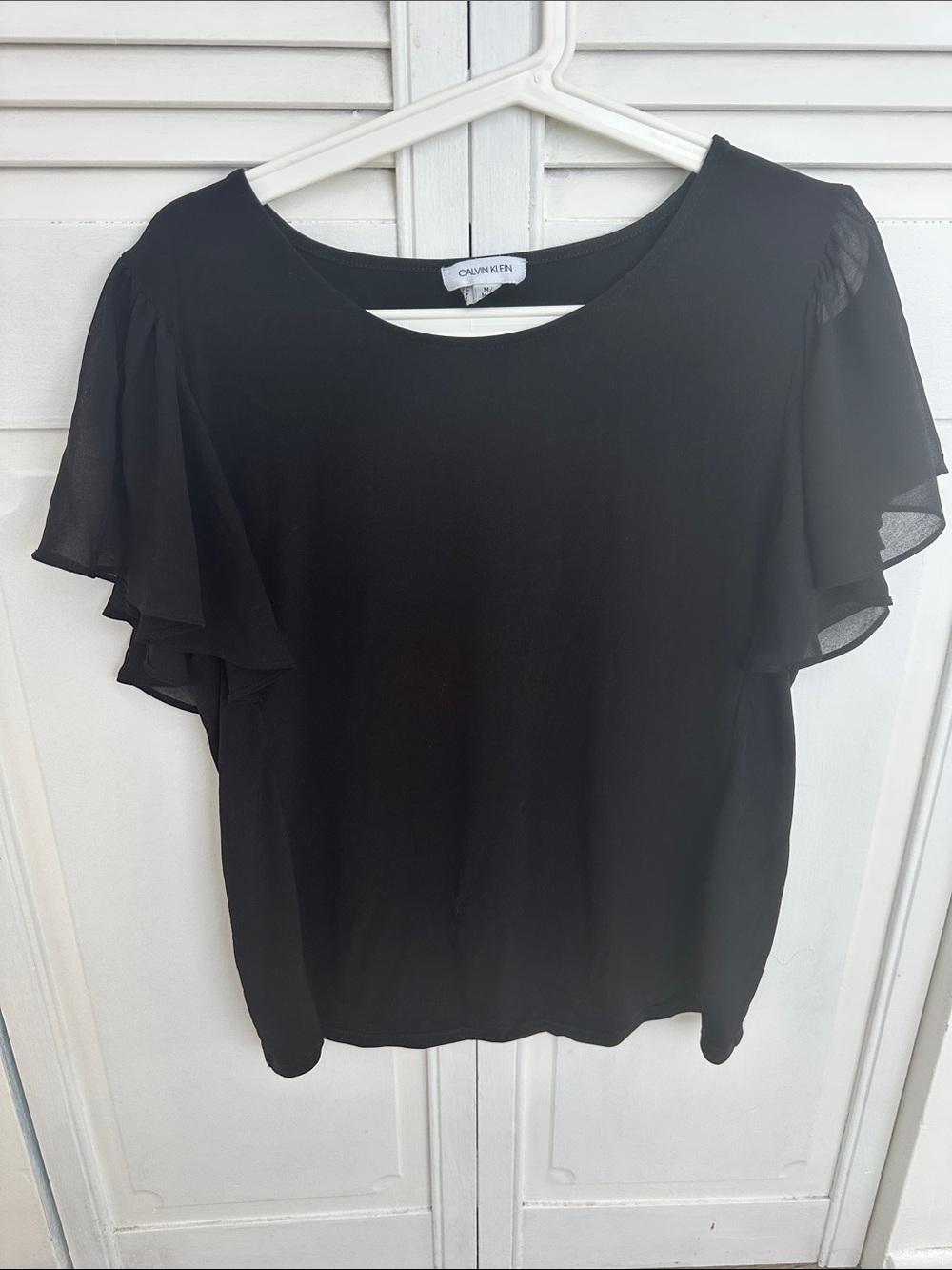 Calvin Klein Black Ruffle Sleeve Blouse